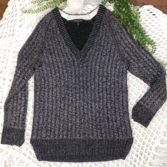 rag & bone Sweaters - Rag & Bone Black Metallic Jubilee V-Neck Wool Sweater Black Silver